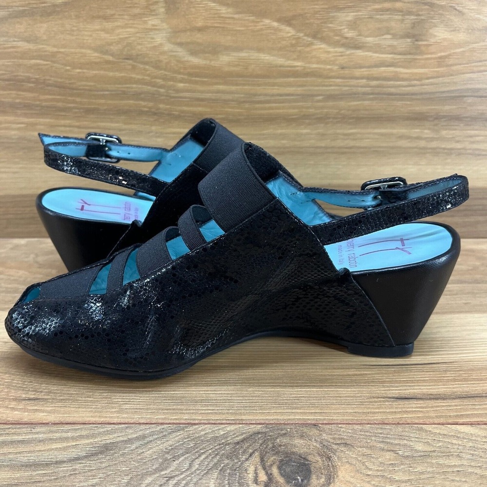 Thierry Rabotin Womens 9 EU‎ 39 Peep Toe Wedge Heels Black Suede Made In Italy - Picture 7 of 9
